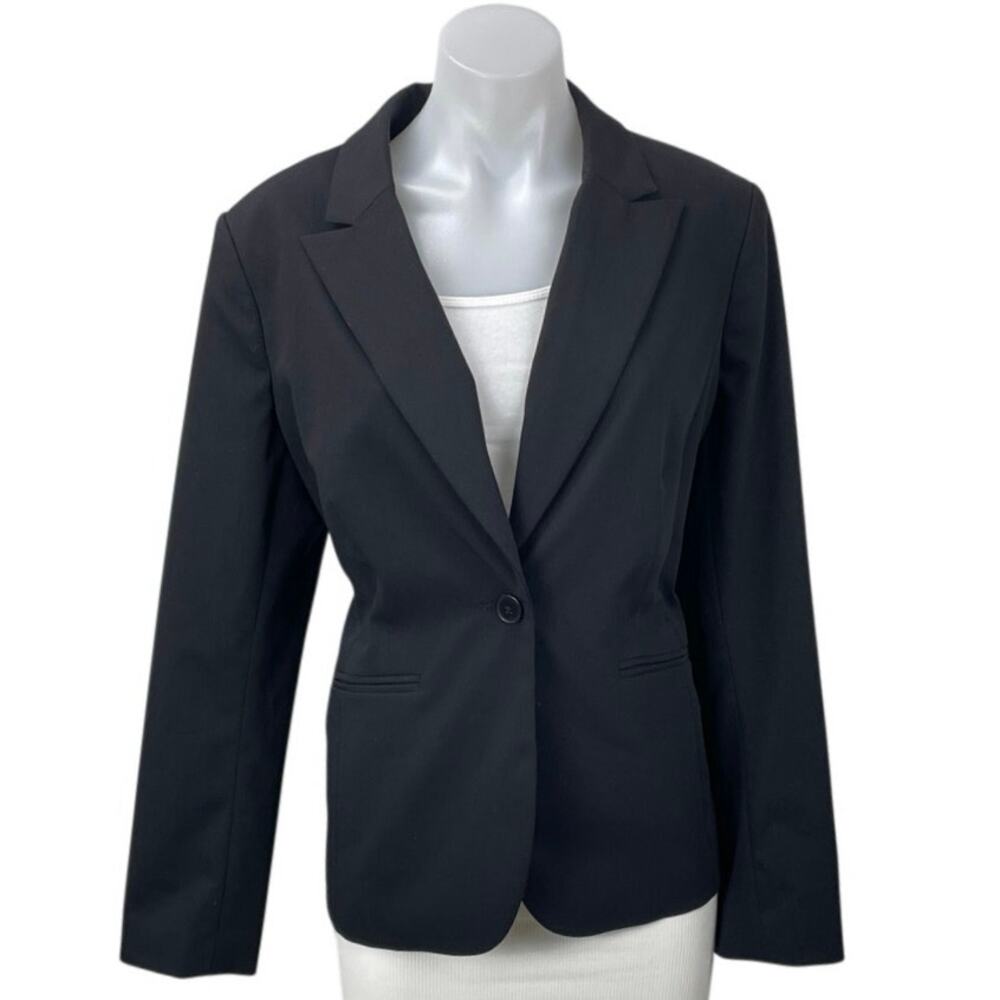 Liz Claiborne Women Black One Button Peak Lapel Long Sleeve Blazer Coat Jacket M
